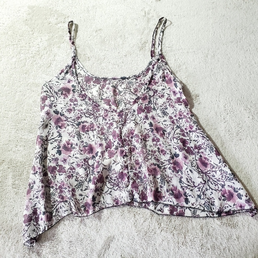 Brandy Melville Sheer Floral Asymmetrical Tank